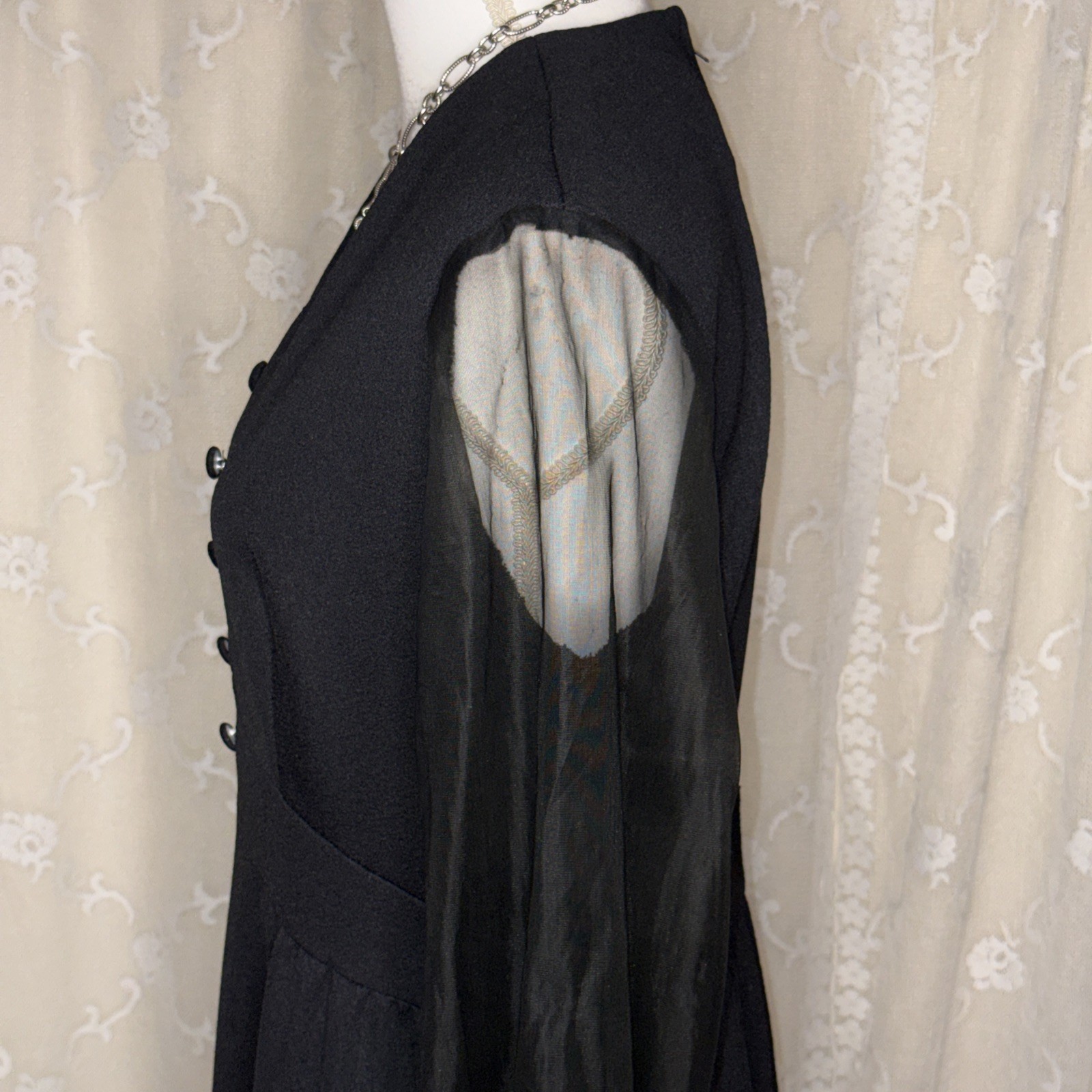 Vintage Puritan Forever Young Long Black Maxi Dress Sheer Sleeves Medium