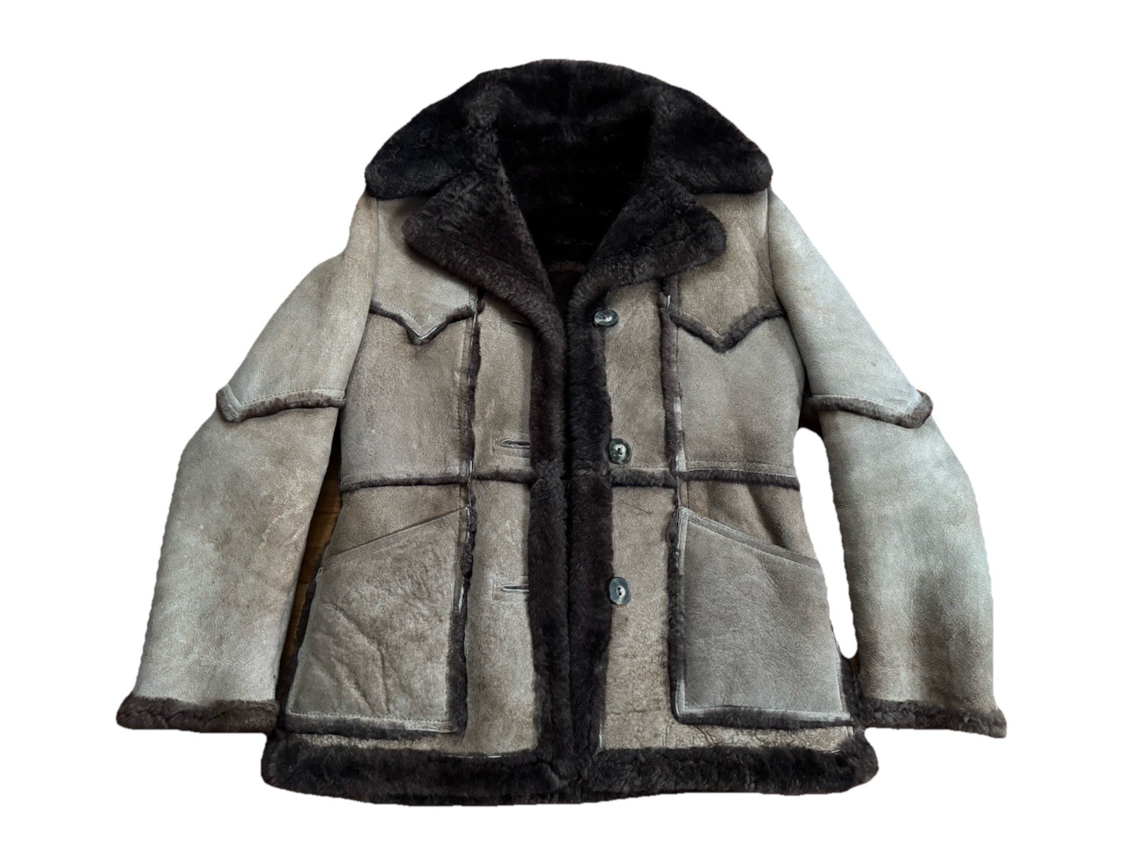 Wilsons Brown Suede Shearling Fur Coat Size 12, Vintage Style, Chest 42in
