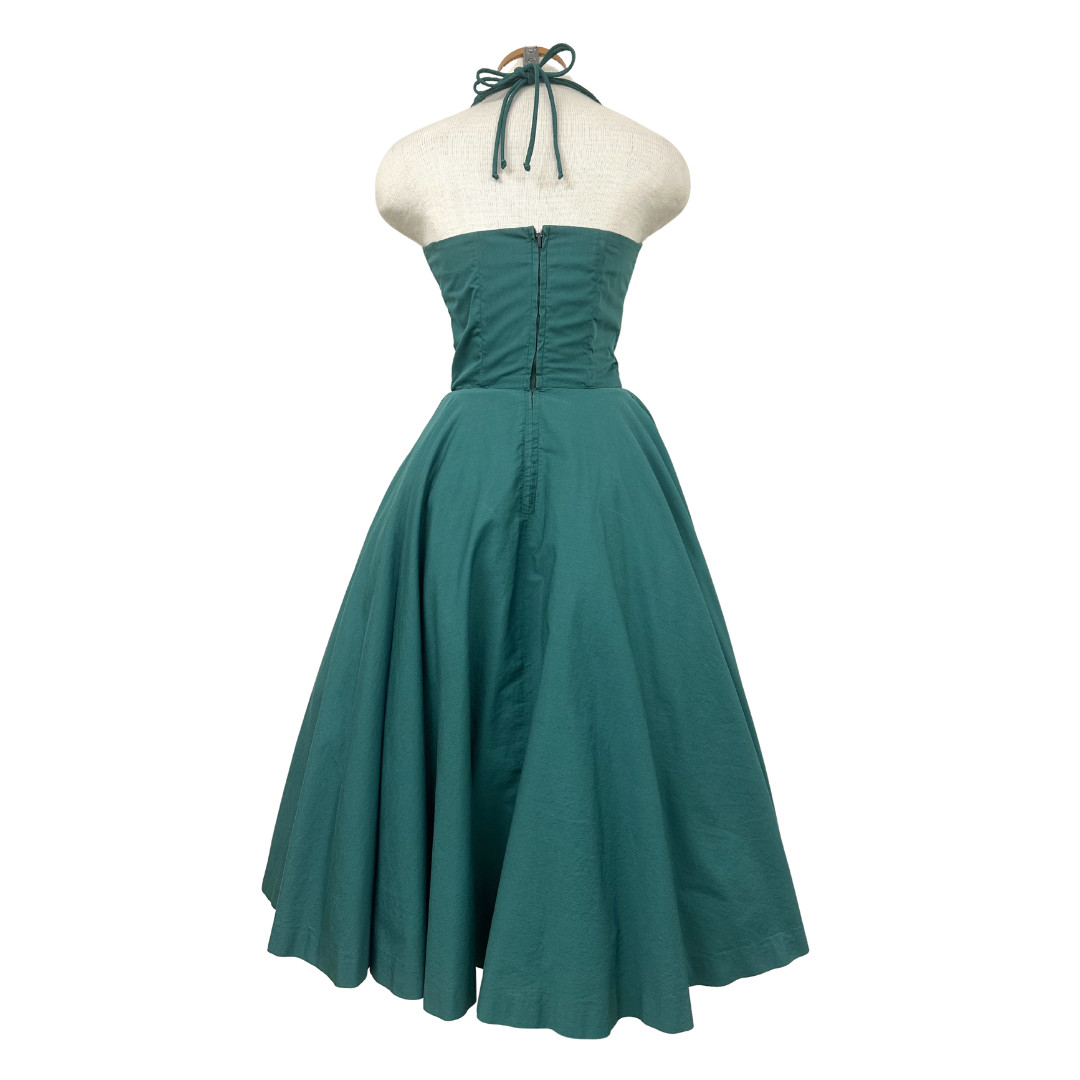 Vintage 1950s Noveltly Green Grape Button Fit n Flare Dress