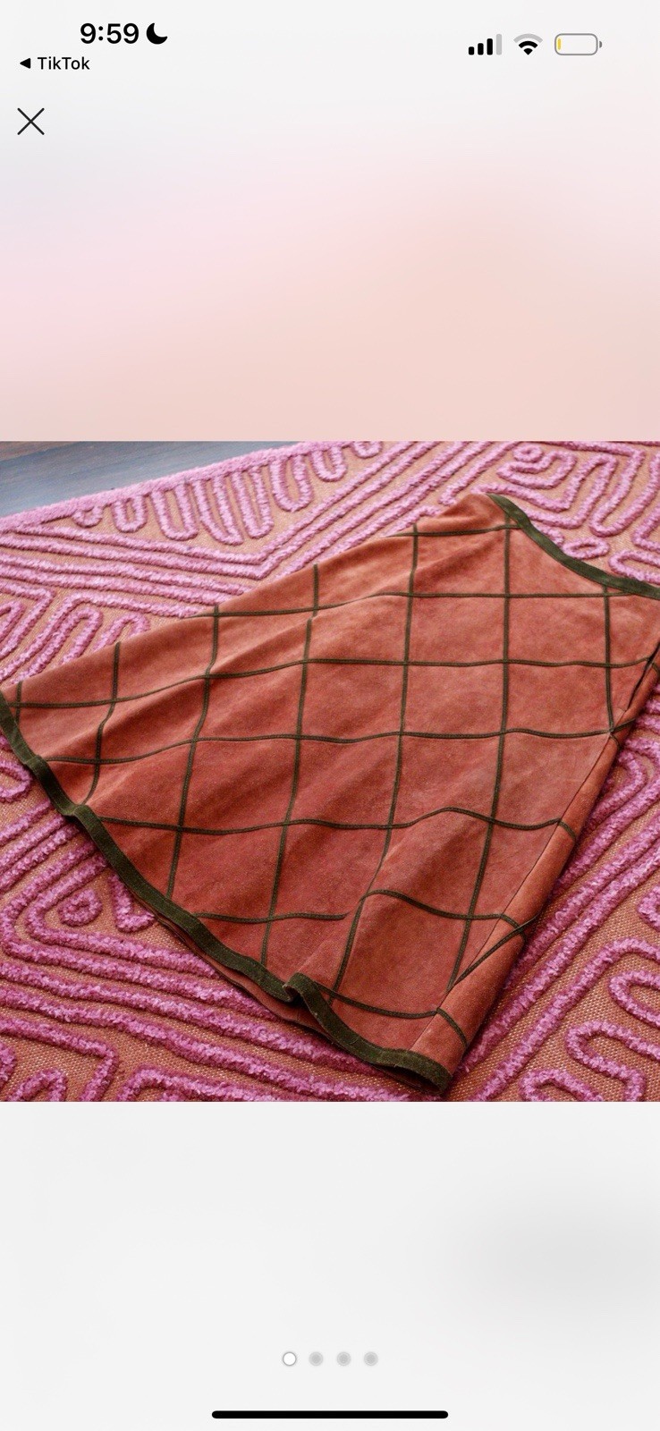 Vintage 1970s Suede leather high waisted a-line check print midi skirt