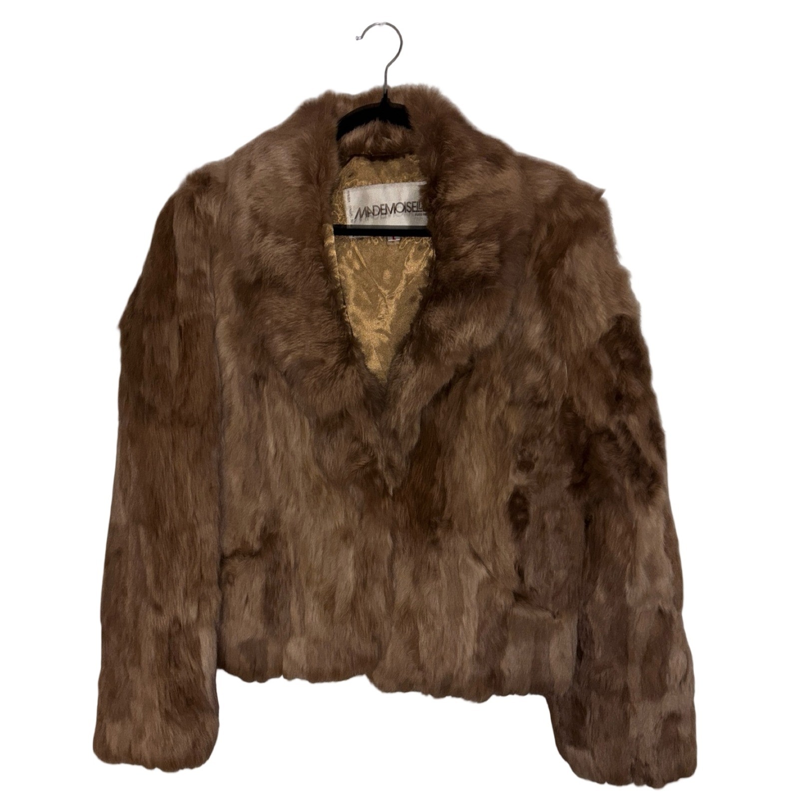 Vintage Mademoiselle Rabbit Fur Coat Brown Made in Hong Kong Jacket Large