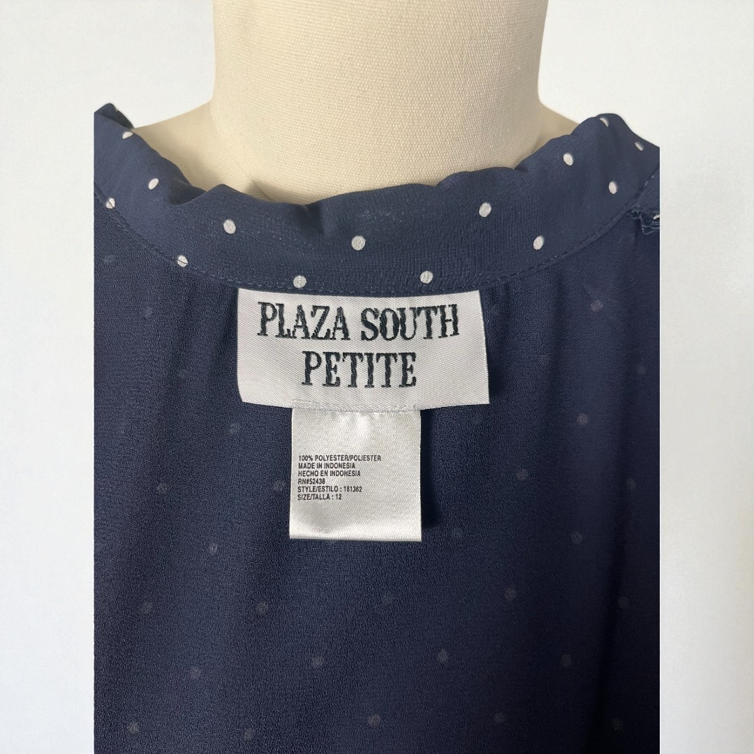 NWT VTG 90s Plaza South Coast 12P Maxi Navy Blue & White Polka Dot Shirt Dress