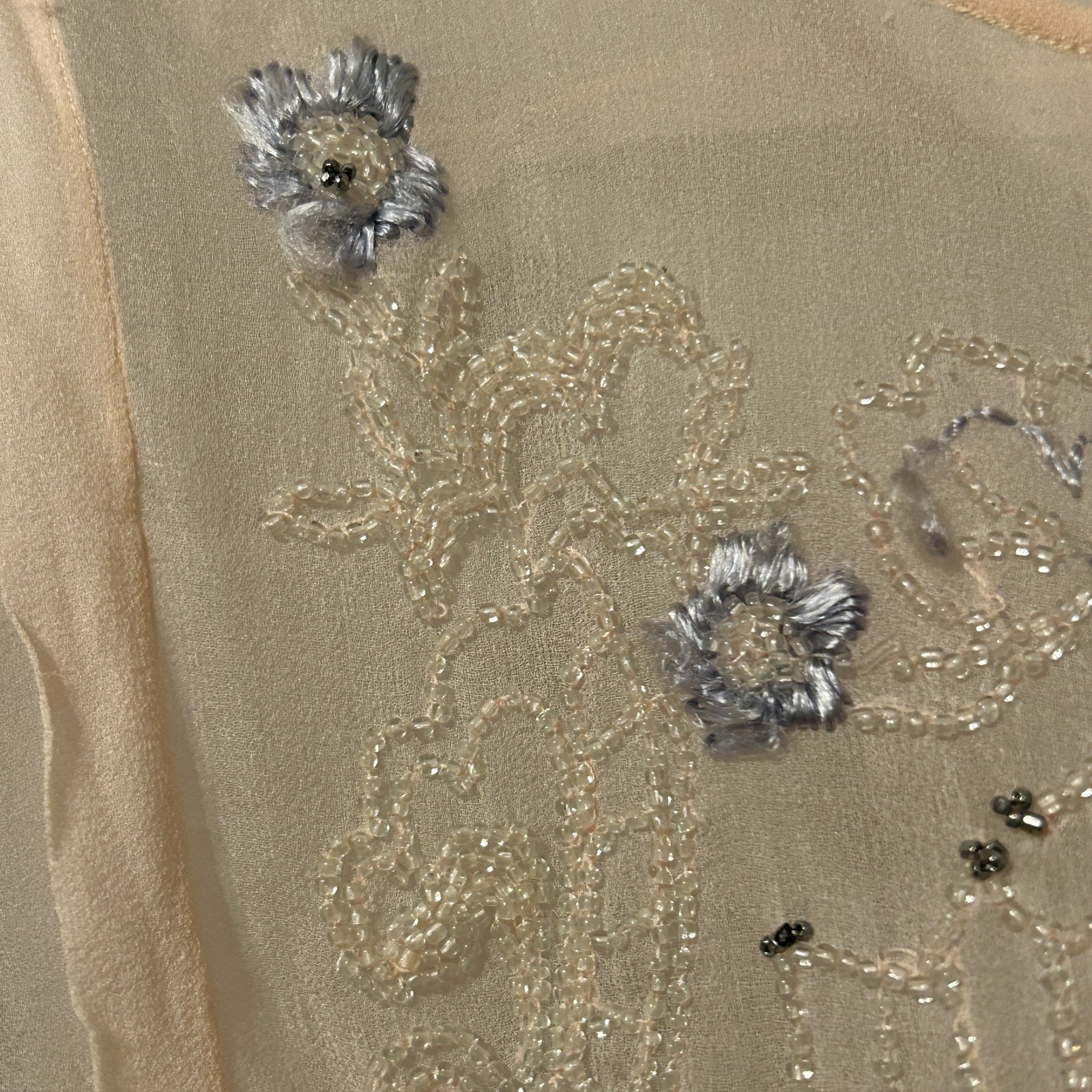 Antique 1920s Sheer Silk Chiffon Blouse Bodice Beaded Top Edwardian Bridal
