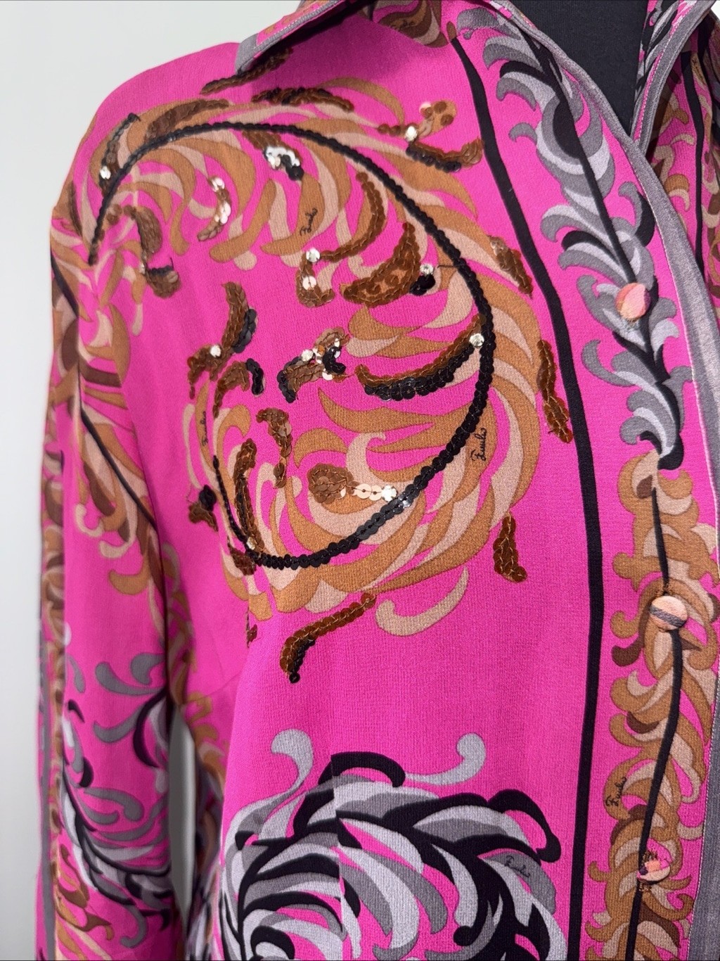 Vintage 60s EMILIO PUCCI Feather Print Silk Shirt Blouse