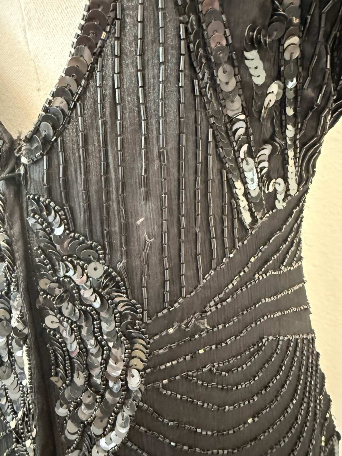 Vintage Stenay Silk Black Beaded Formal Cocktail Dress Art Deco Size 8 ***Flaws