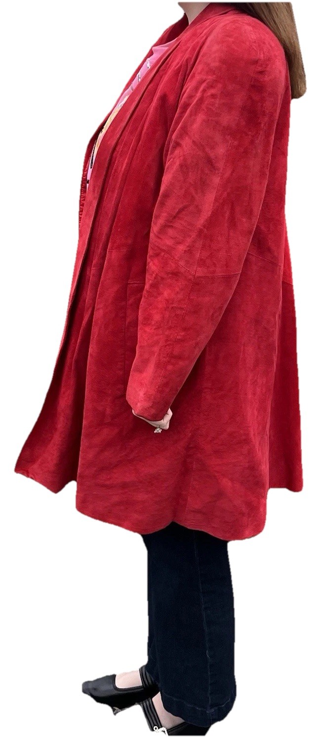 Vtg 80s 90s LaNouvelle Renaissance Women’s M Red Suede Leather Swing Coat Gen X