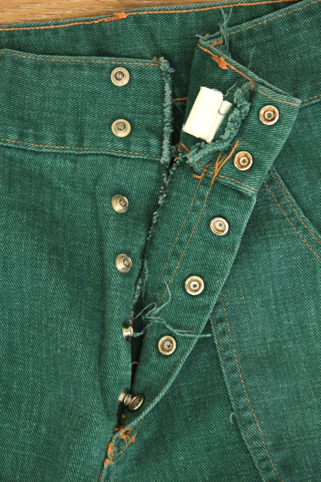 VTG Womens 70s Hunter Green Denim Snap Button Fly Bell Bottom Jeans Sz 28&Prime; 1970s
