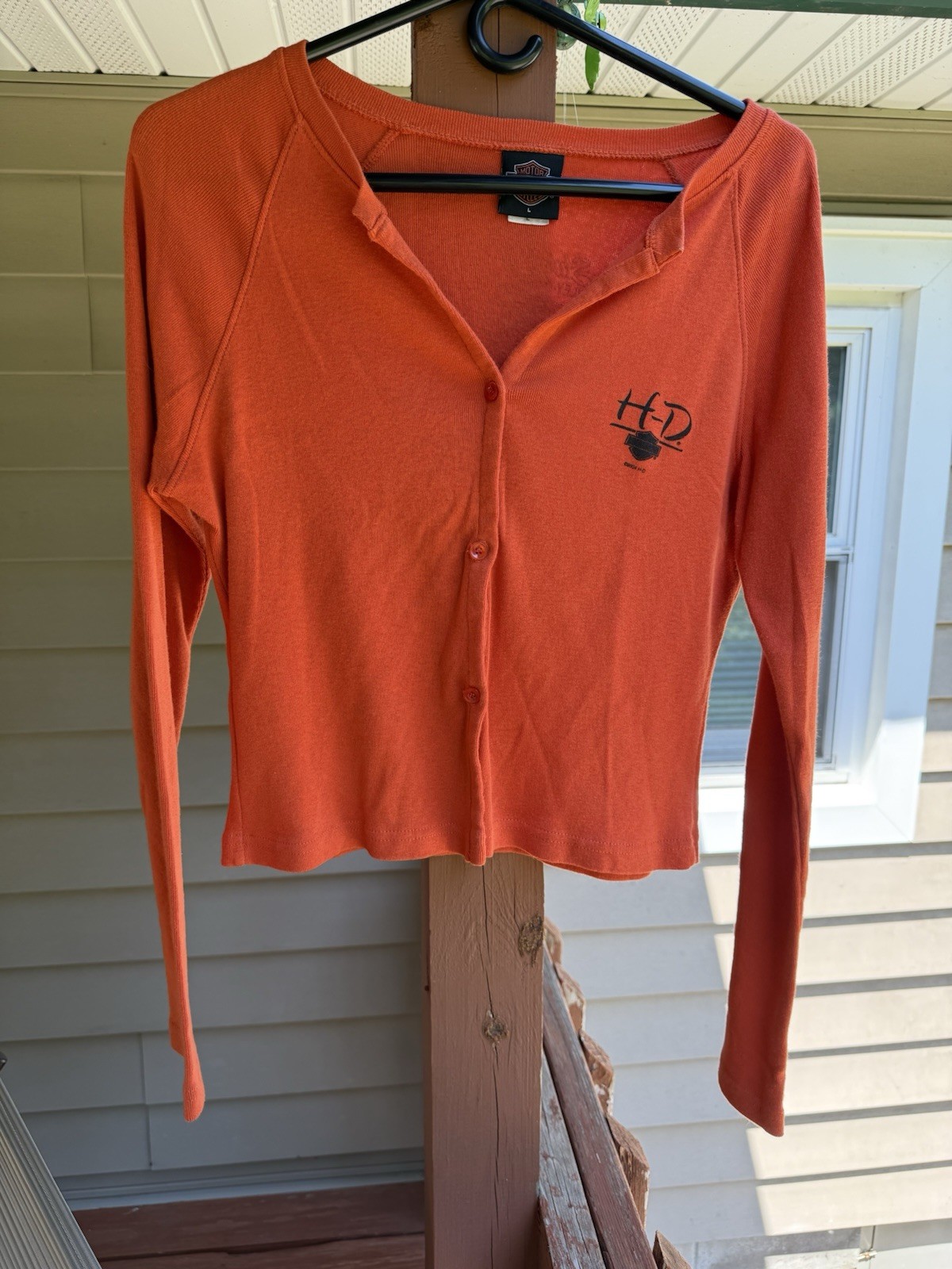 Vintage Harley Davidson Sweater Women’s L Cardigan Orange Black Button Front