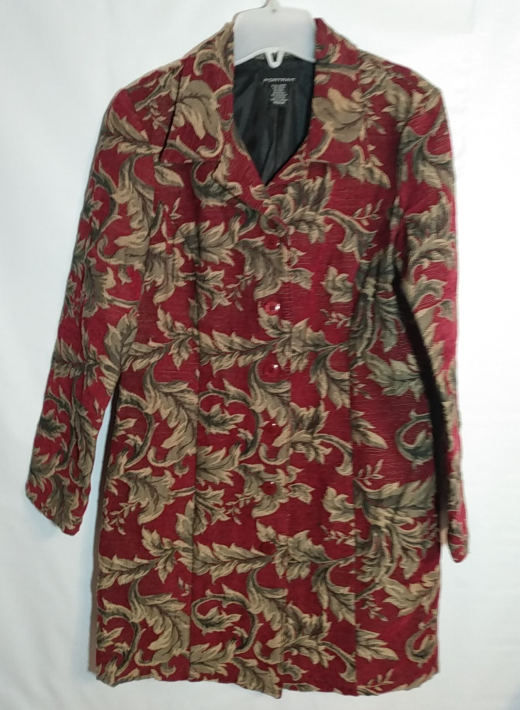 PORTRAIT 90s Lined Red and Gold Tapestry Jacquard Floral Coat/Jacket Long Boho