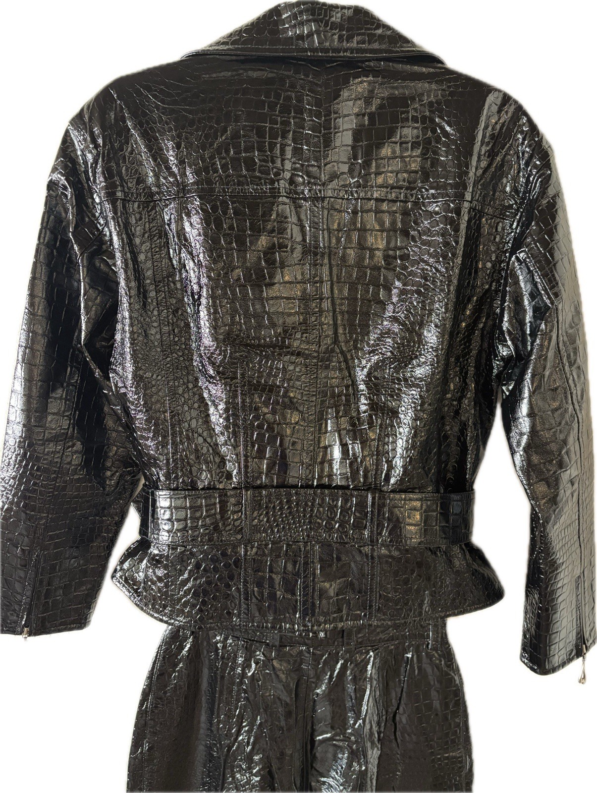 Rare Escada Margaretha Ley Pantsuit Set Leather Croc Embossed Moto EU 34/36