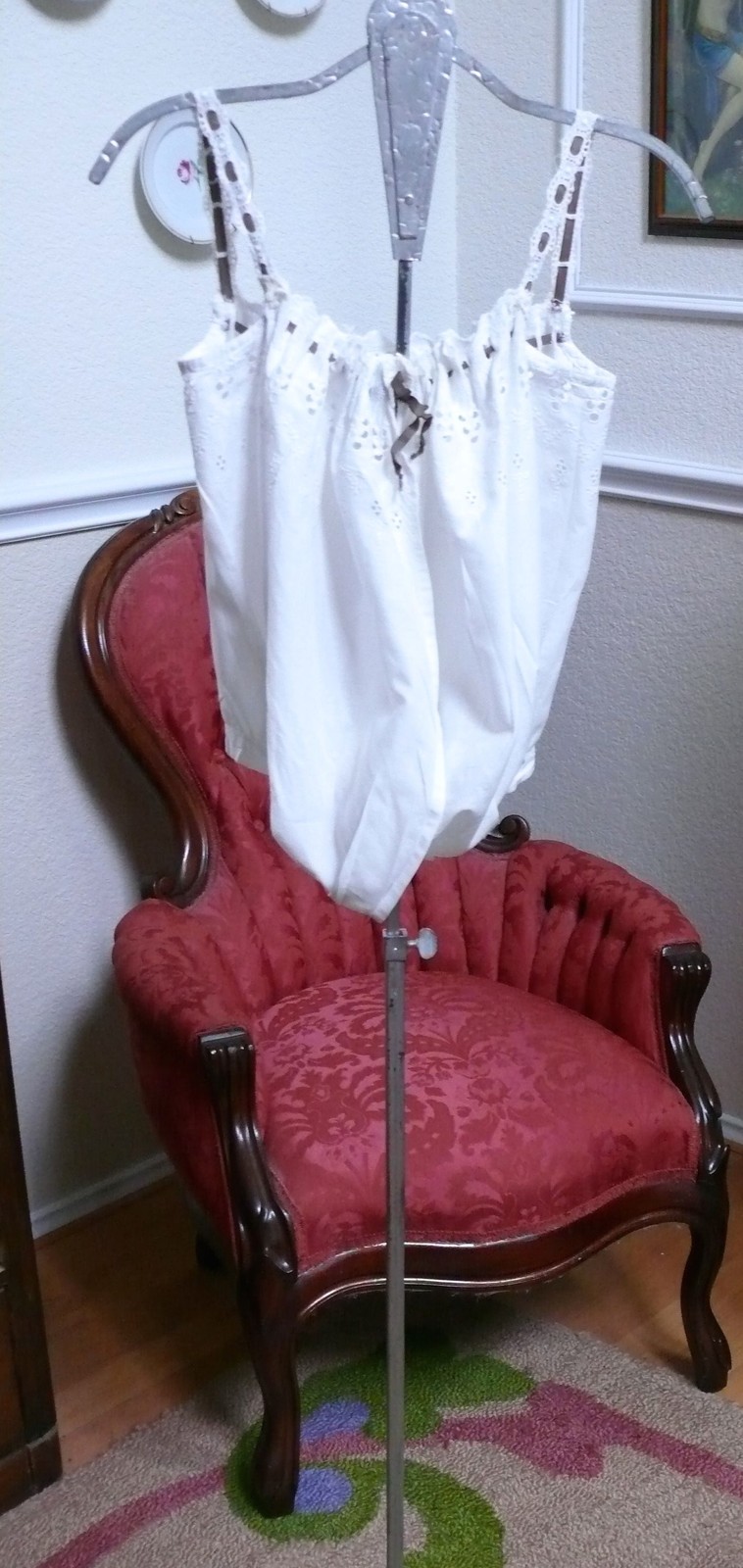 1890`s White Antique Corset Cover Camisole Chemise Cotton Eyelet for Youth XXS
