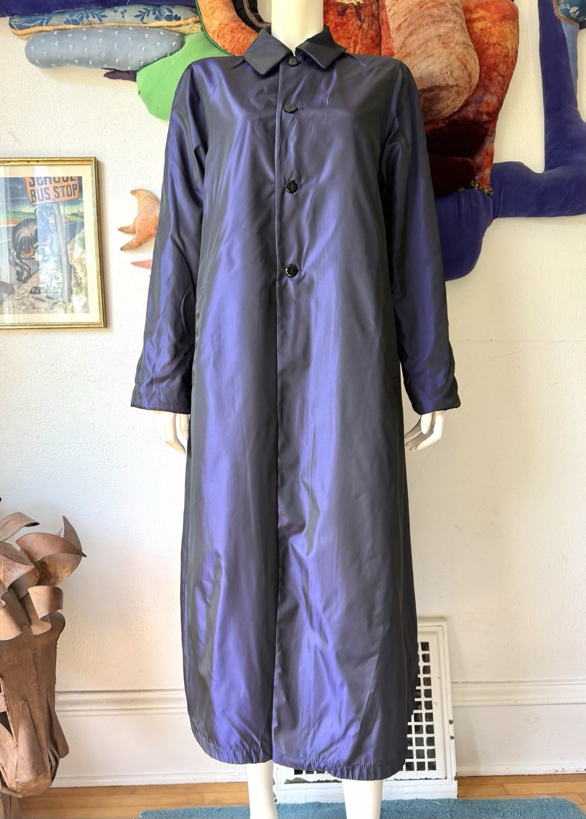 Vintage BLACK VELVET REVERSIBLE Drizzle Coat Purple Saks Fifth Ave Long Opera 10