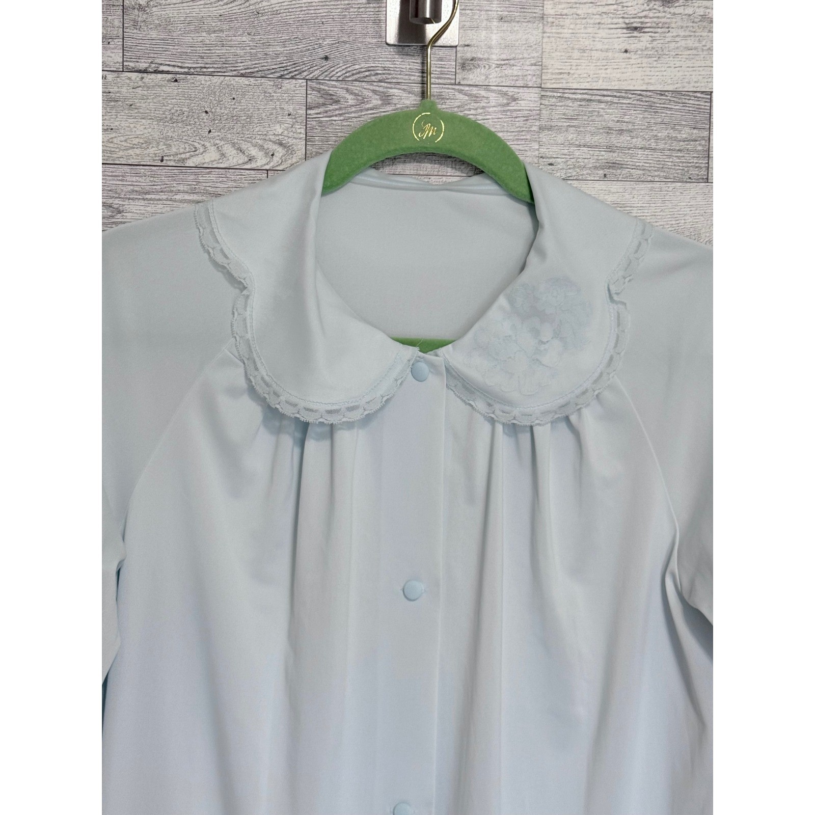 Shadowline Vintage Blue Robe and Nightgown Set Lace Peter Pan Collar Medium