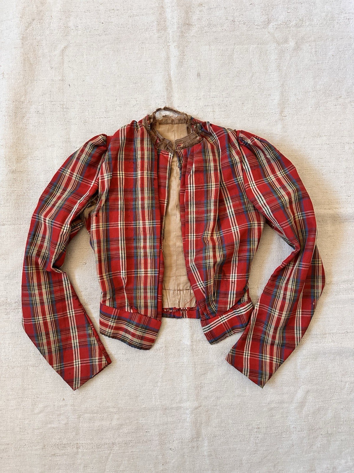 Victorian Antique 1880s Red Plaid Western Corset Top Jacket Womens XXS
