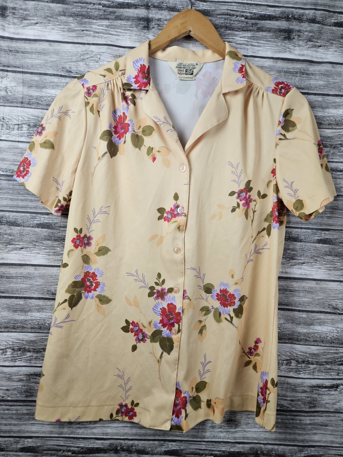 Vintage Sears The Fashion Place Women&rsquo;s Size 12 Yellow Floral Button-up Top