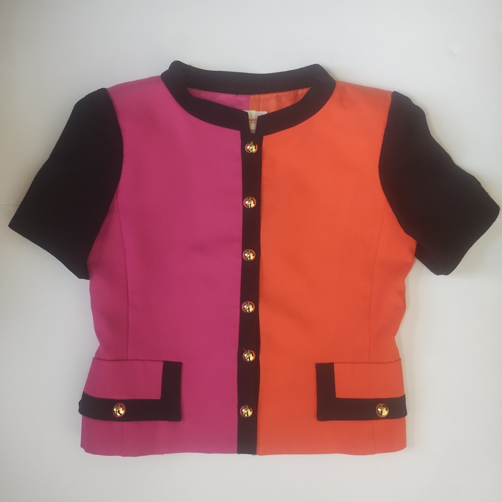 Vintage David Warren Colorblock Blouse Women&rsquo;s 8 80s Mod Maximalist Union Made