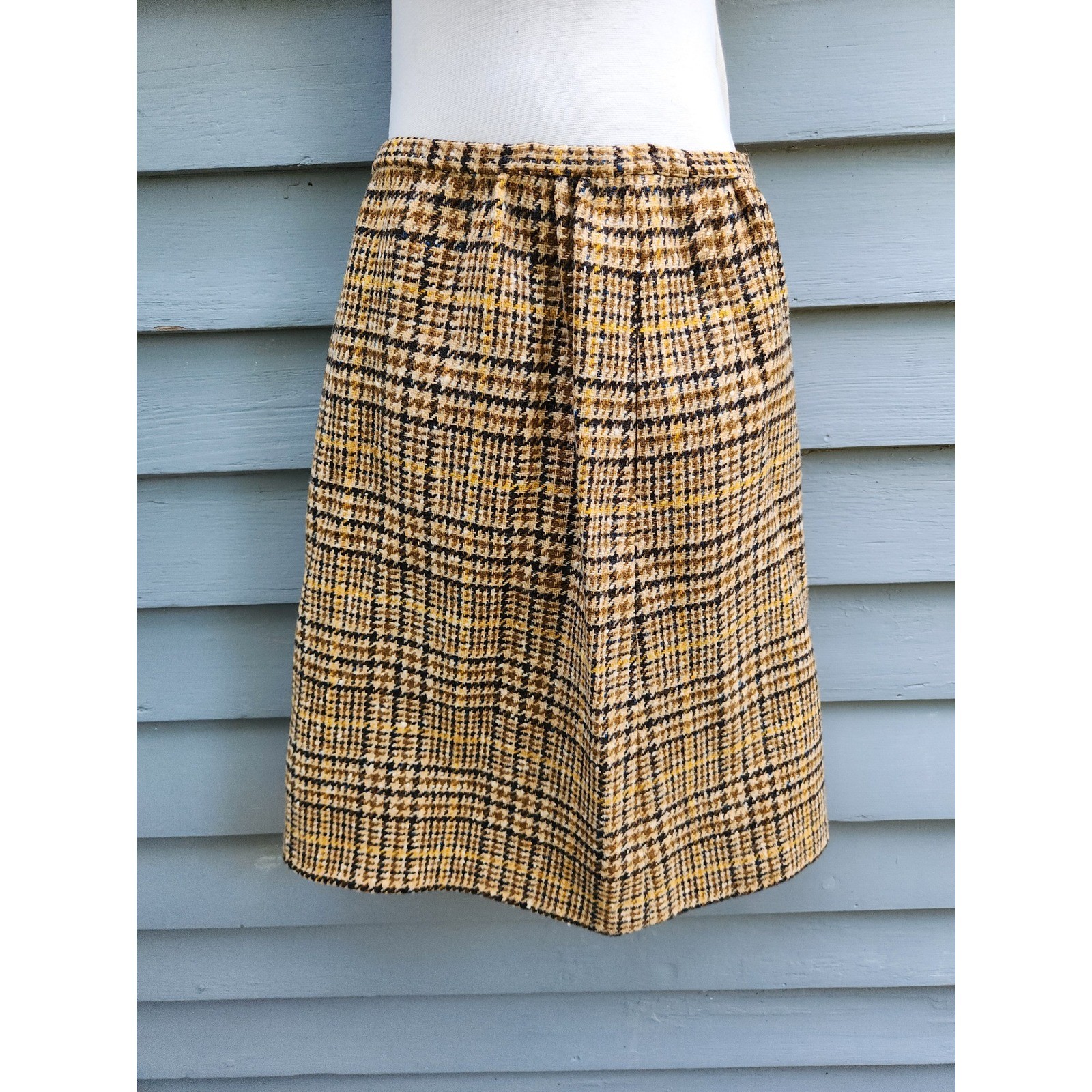 Pendleton Skirt Suit Tan Brown Yellow Houndstooth Plaid Virgin Wool Vintage 10