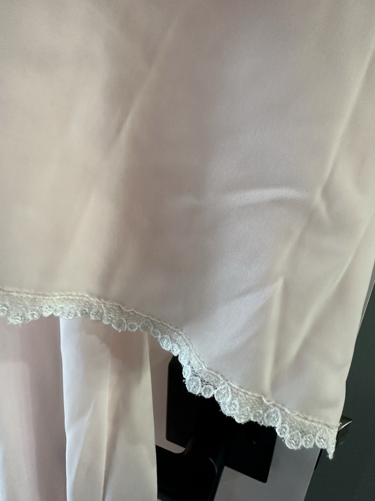 VTG Shadowline Nylon Peignoir Nightgown Robe Small Pink Lace Pearls Romantic MCM