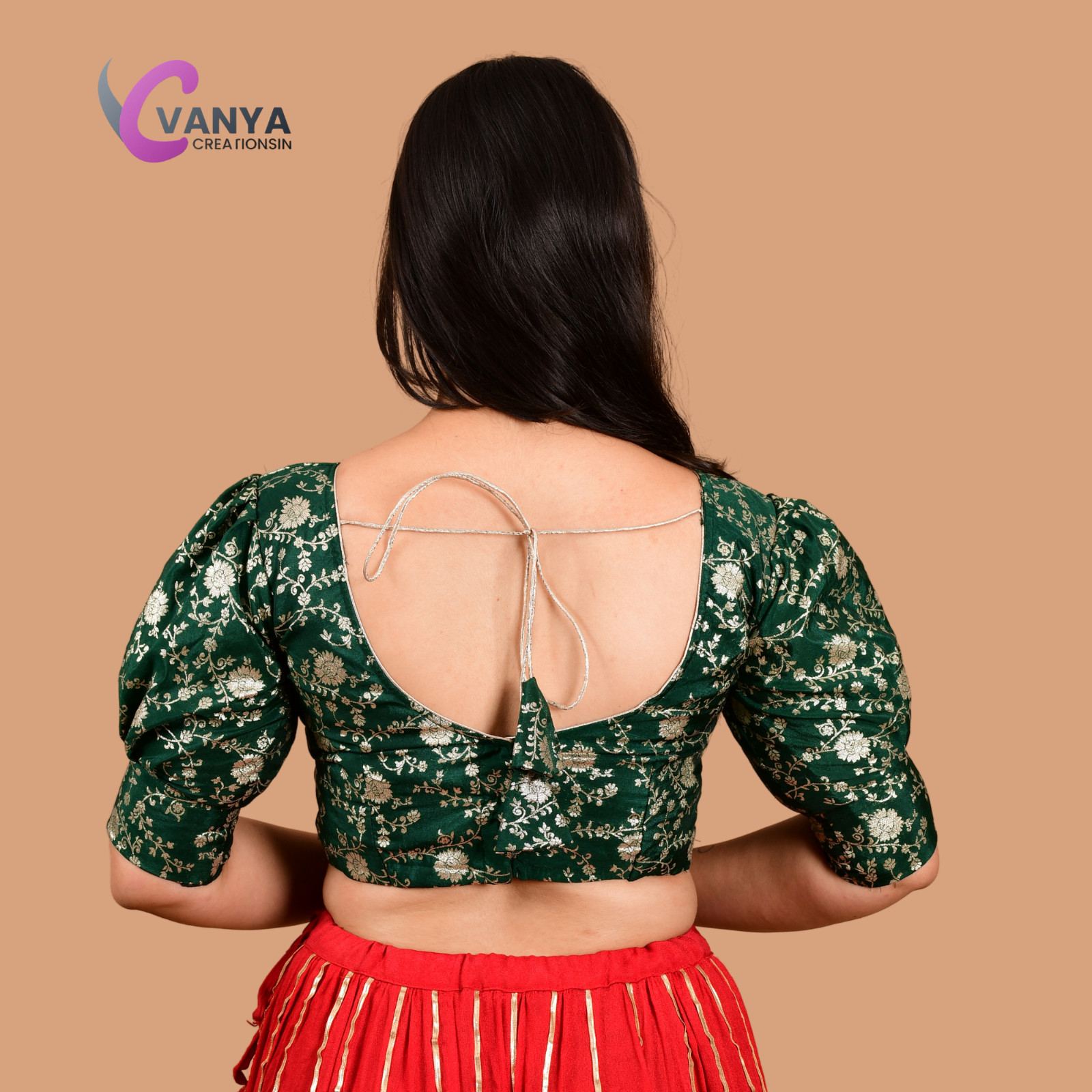Banarasi Brocade Handcrafted Sari Blouse V Neck Top for Women Backless Luxurious