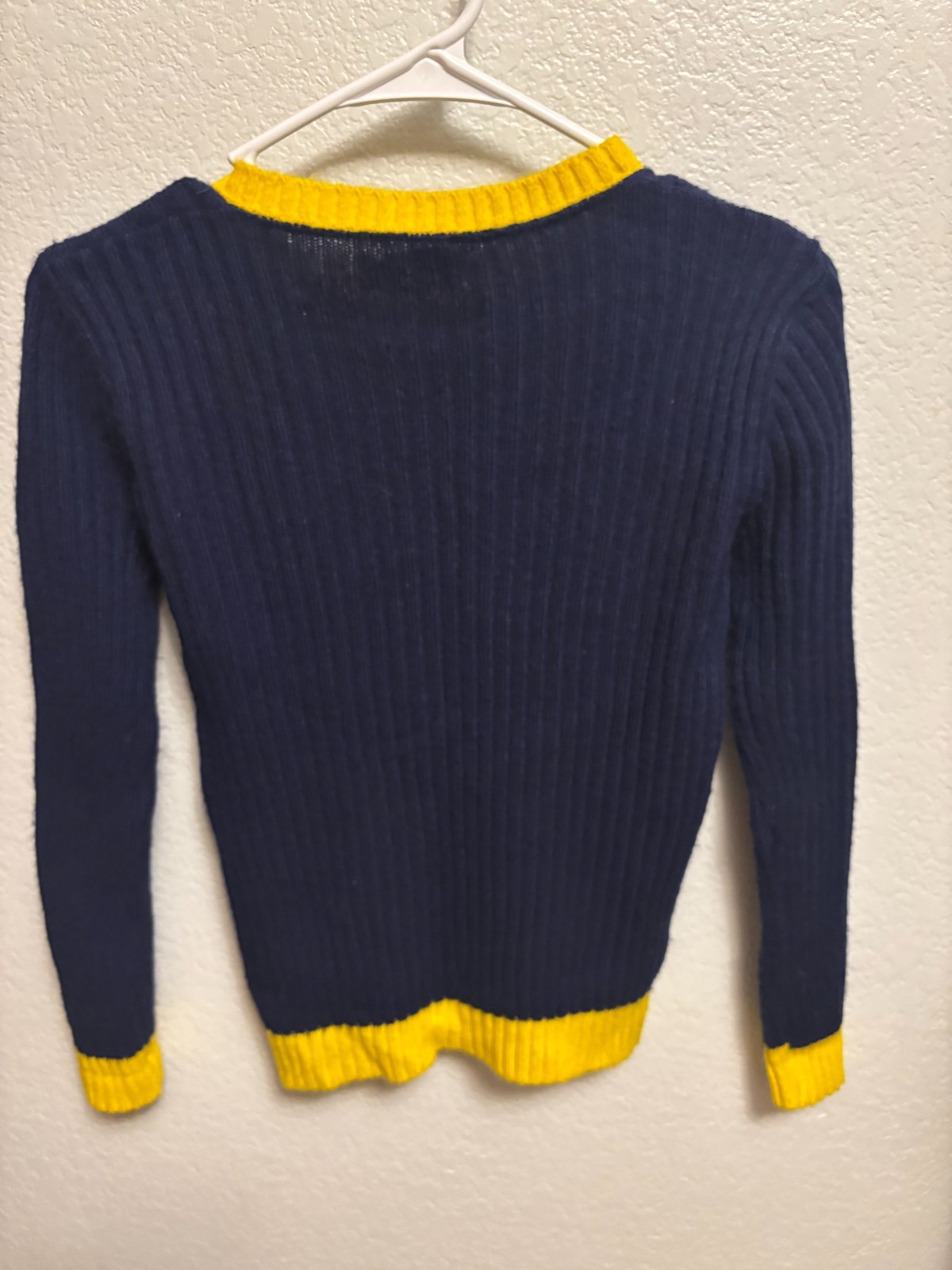 Vintage 70s Pandora Navy Yellow Diagonal Stripe Ribbed Sweater XS S