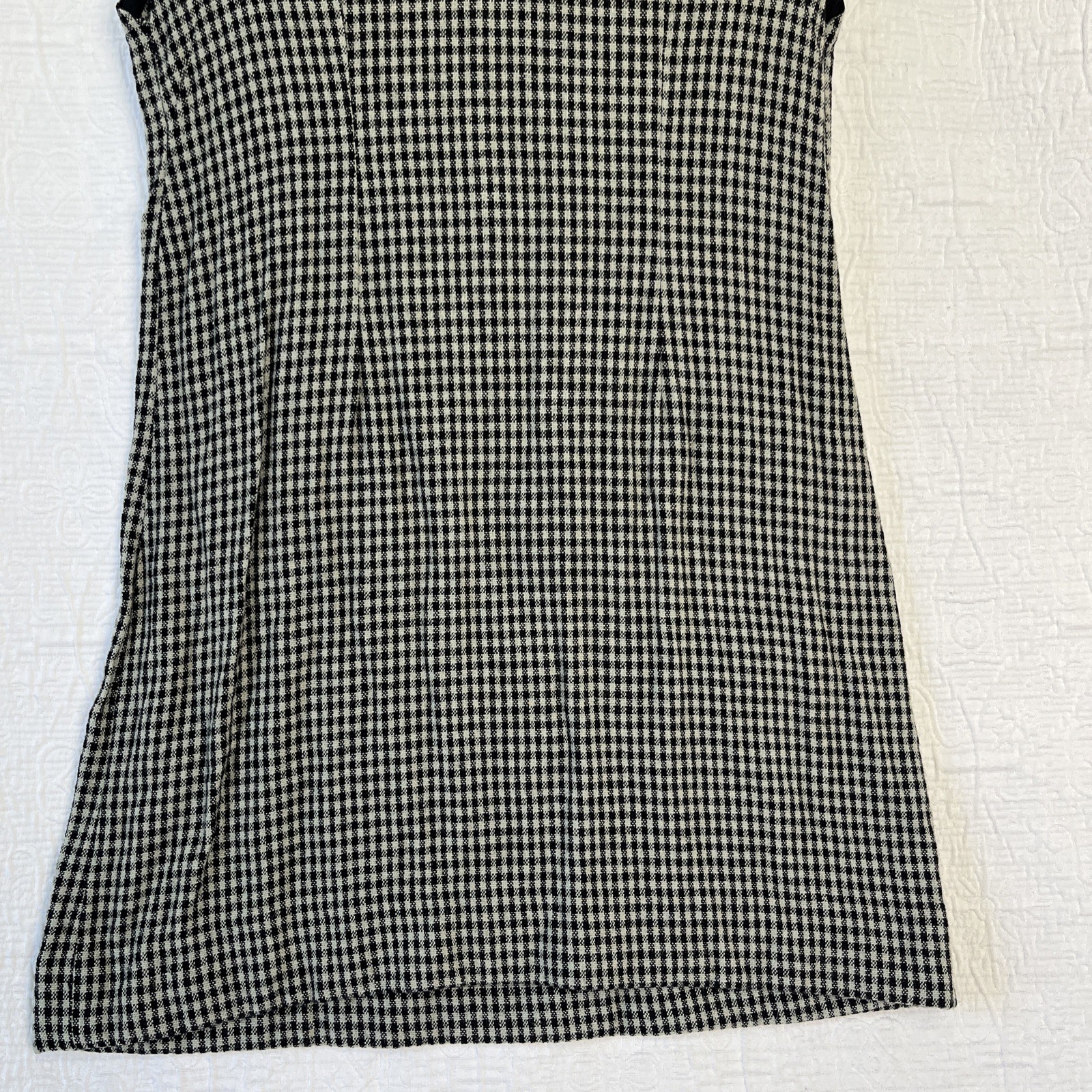 Vintage Wool Gingham Plaid Jumper Dress Pinafore Black Grey Homemade Pullover M