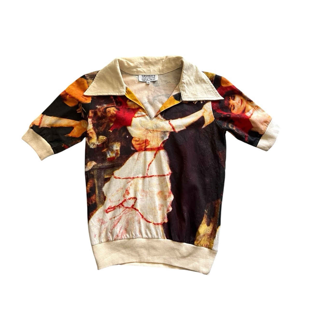 VTG Gringos Lovers Dancing at a Pub All Over Print V-Neck Collar Size M/L 36