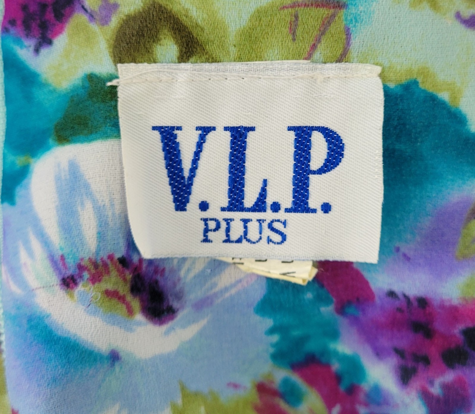 Vintage VLP Plus Blue/Green/Purple Floral Blouson Dress w Pleated Skirt Size 24