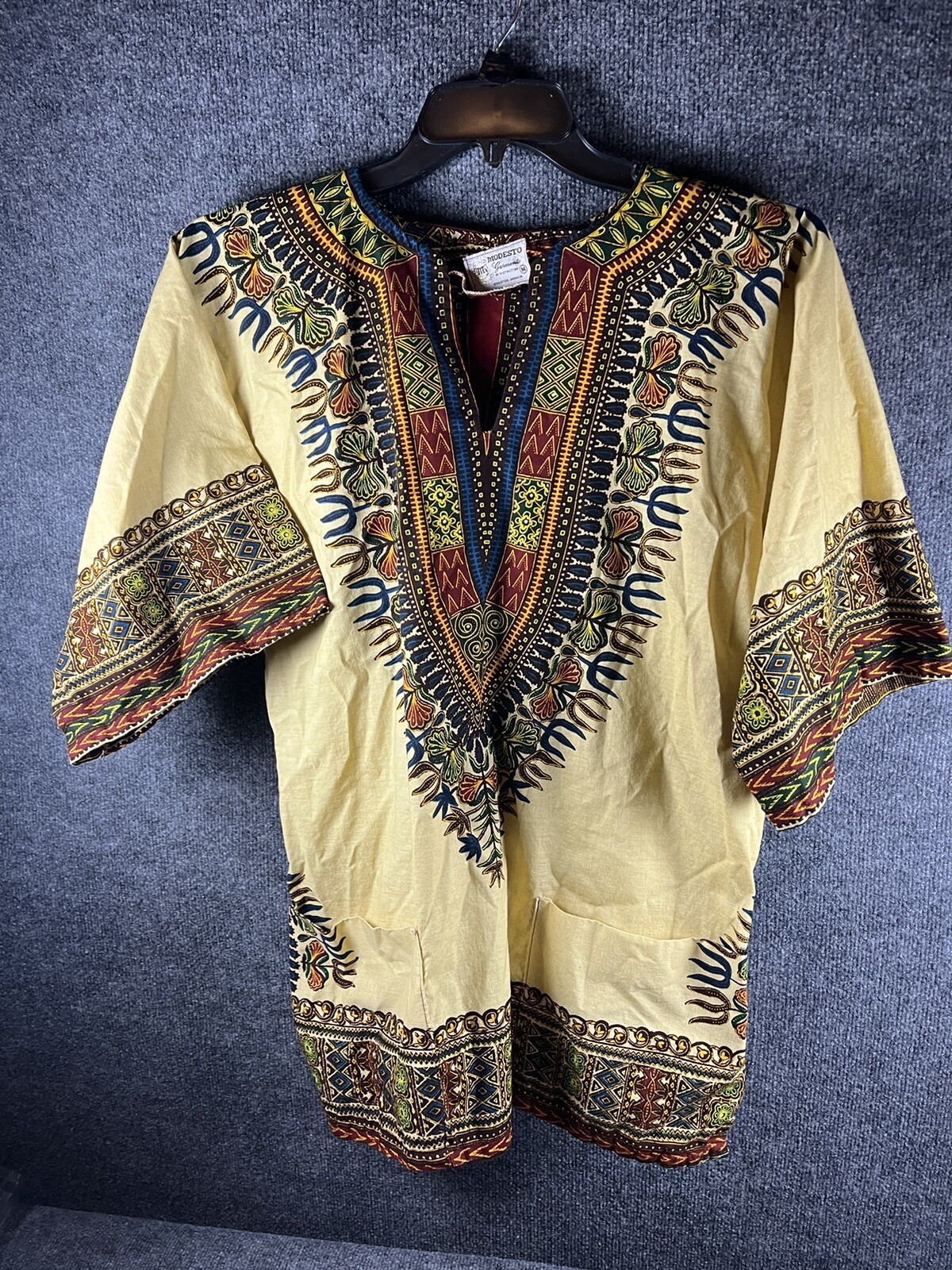 Women&rsquo;s Modesto 1970&rsquo;s Dashiki Vintage top Medium Gold Tunic Top Jamaican