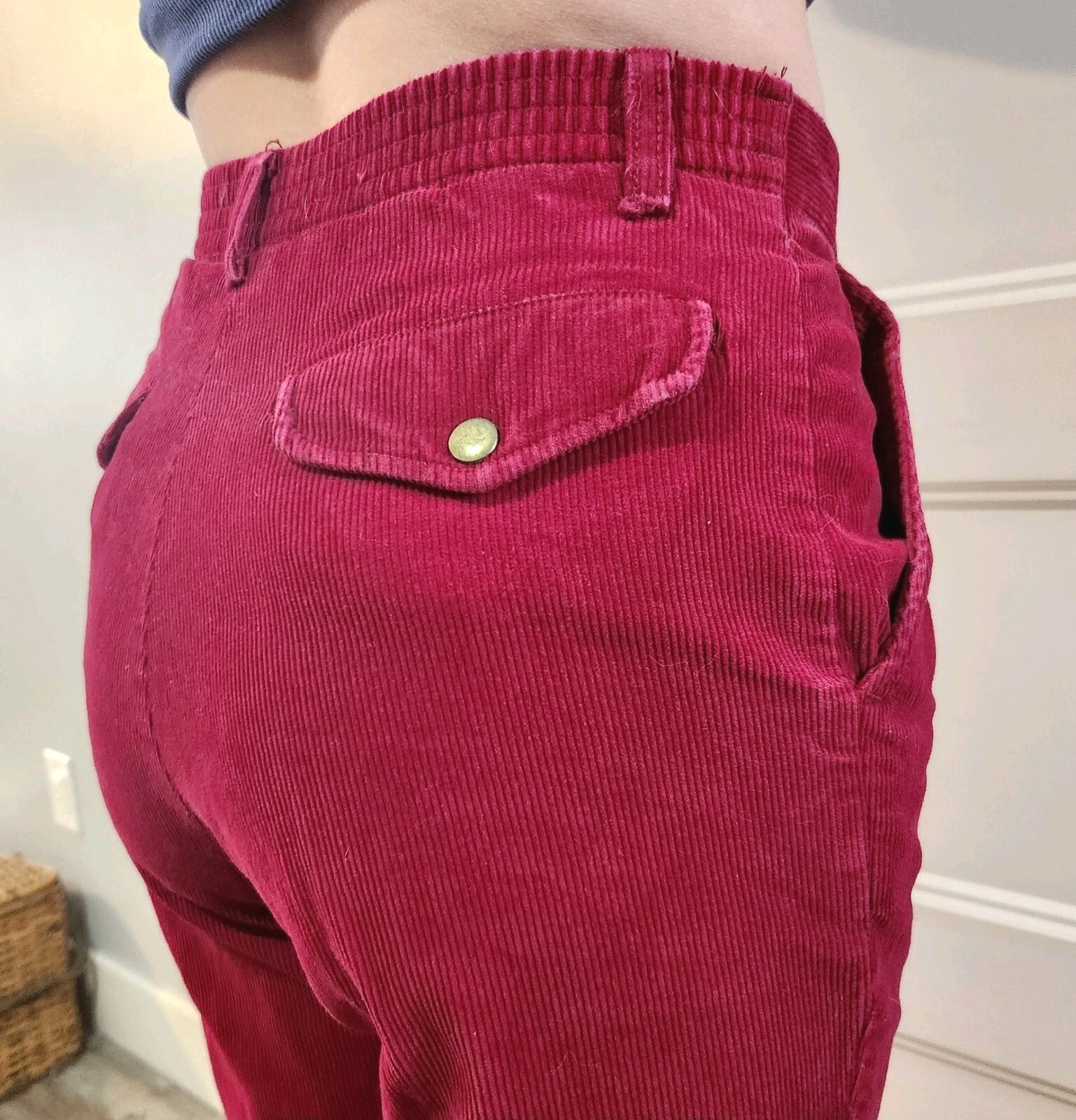 Vtg Stockton Red Corduroy High Waist Pant 26×32 Straight Women 8 See Description