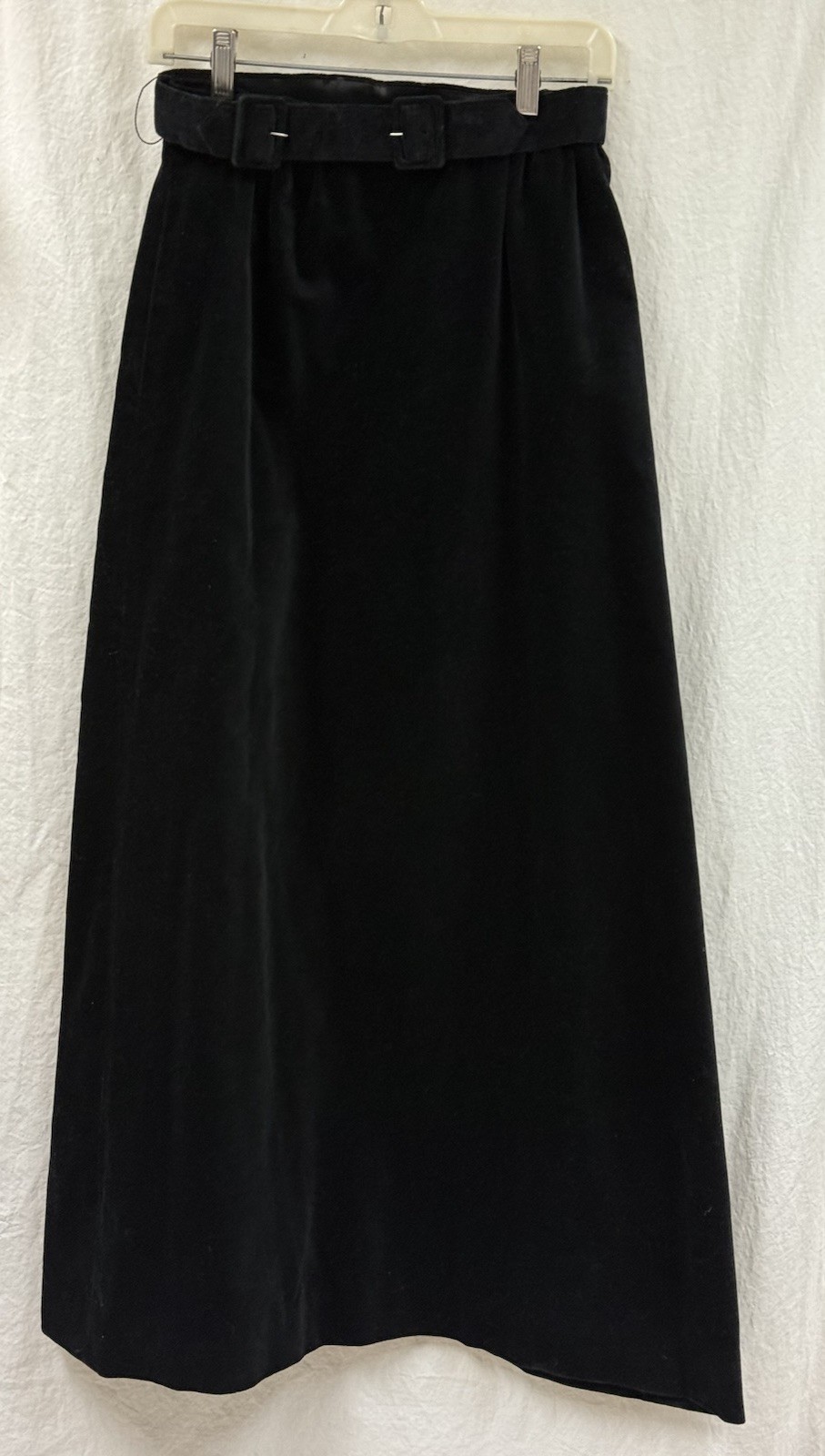 Vtg NELLY DE GRAB NY Black Velveteen Maxi Flowing Skirt w Belt Union Made Size S