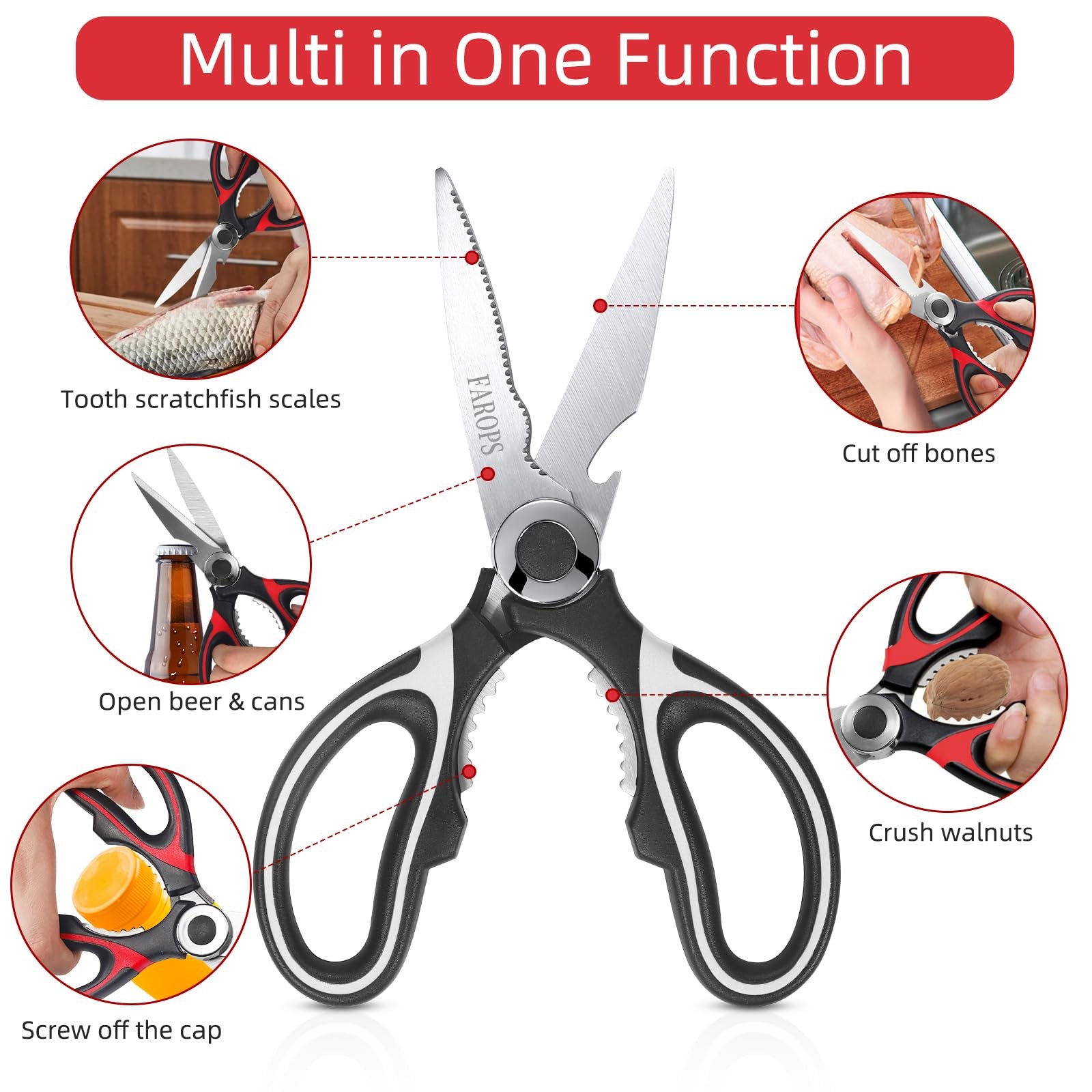 Kitchen Shears 2-Pack, Heavy Duty Meat Scissors, Stainless Steel, Dishwasher Saf
