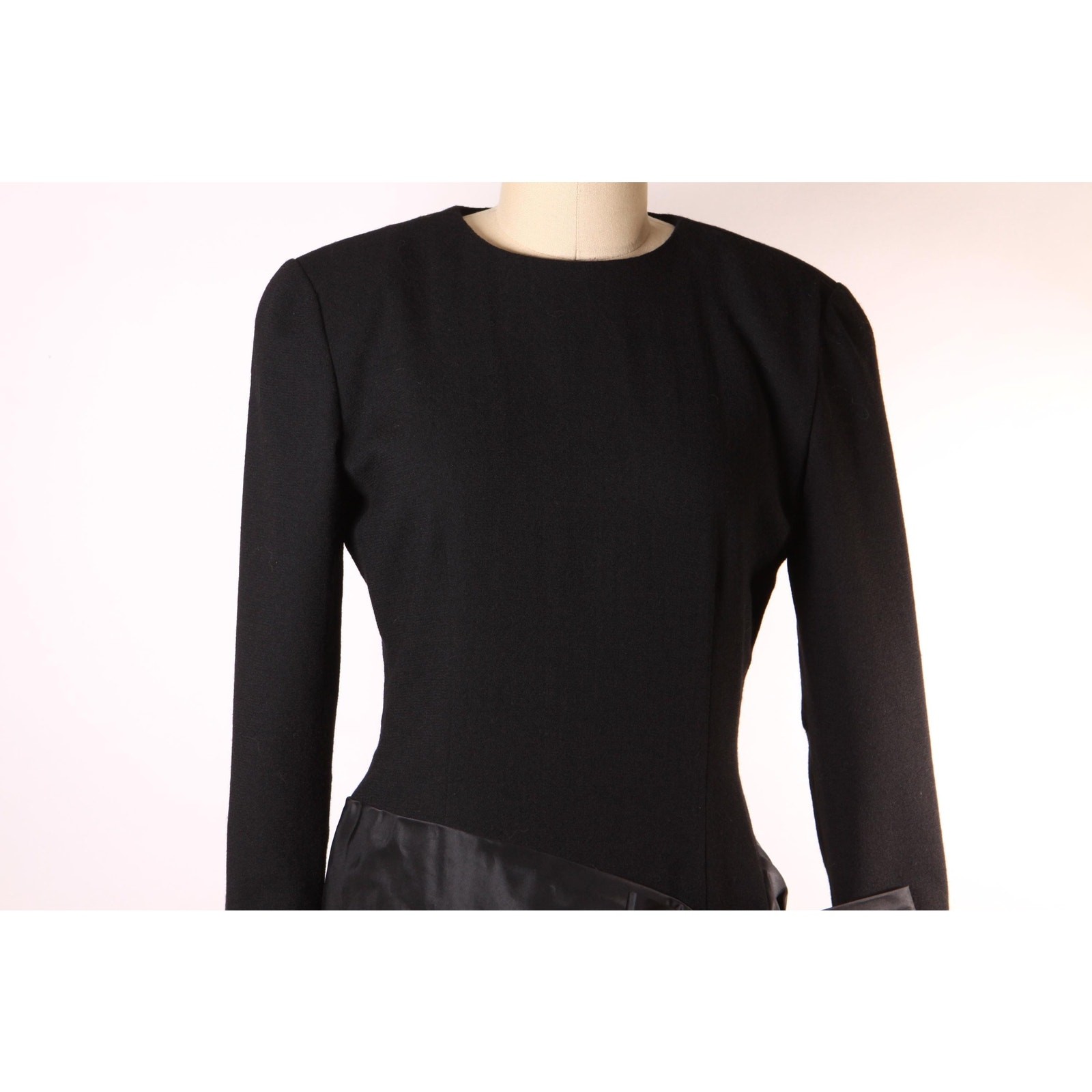 1980s Black Long Sleeve Oversized Bow Formal Cocktail Dress by Bill Blass