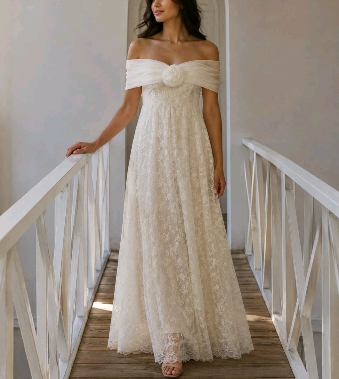 VTG Scott McClintock Women&rsquo;s Bridal Dress Size 8 Ivory Lace Off-Shoulder