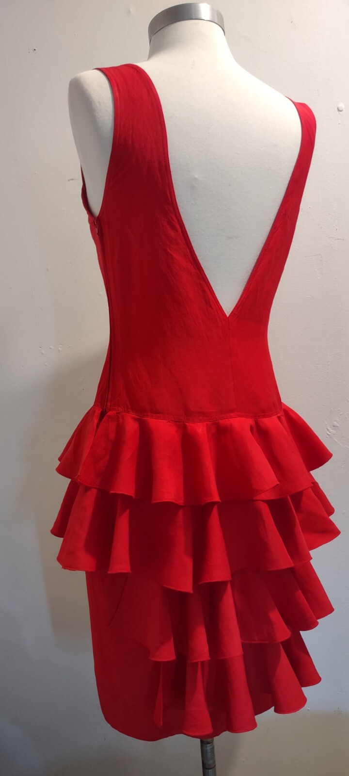 vintage 80&rsquo;s red silk linen ruffled backless BYBLOS dress sz 6