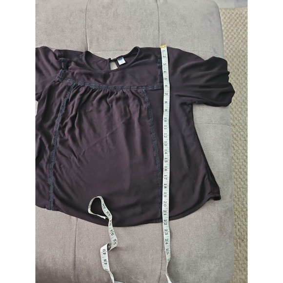 Old Navy Black Lace Trim Boho Blouse Large Rayon Bell Sleeve Peasant Top