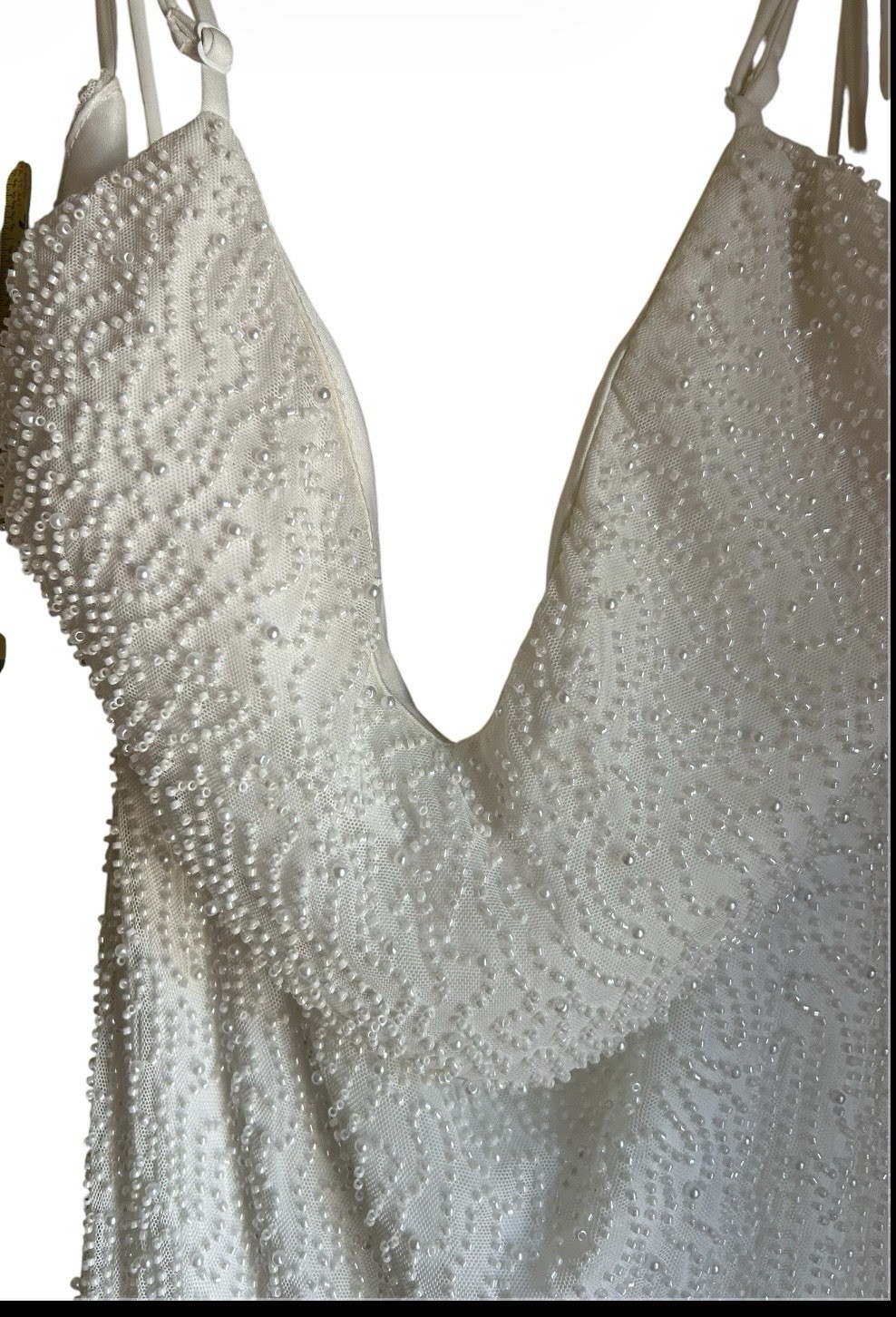 Windsor White Beaded Long Spaghetti Strap Slip Dress XL Polyester Spandex