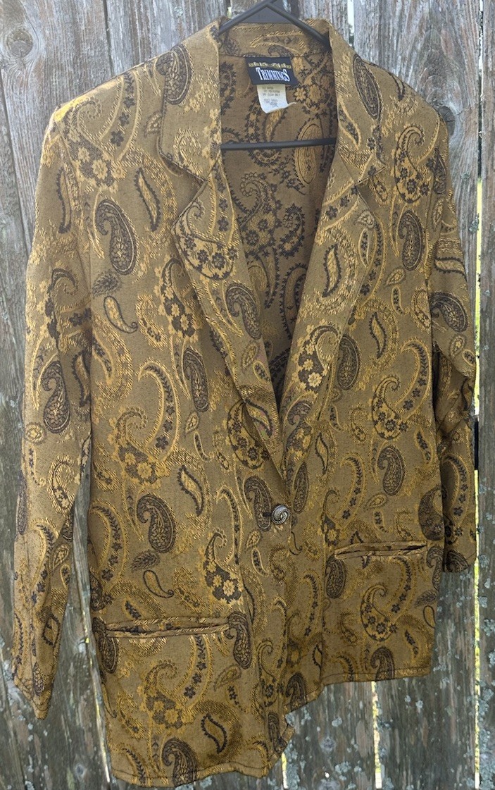 Trimmings Gold Paisley Print Blazer Women’s Size M Style# 10263 Special Occasion