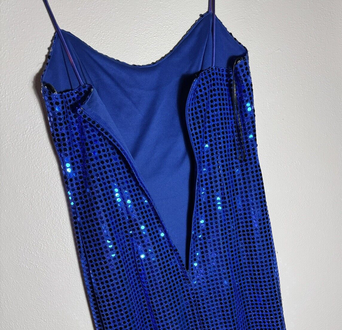 1990&rsquo;s LA Glow Blue Metallic Blingy Sequined Zipper Dress Gown Juniors 9/10