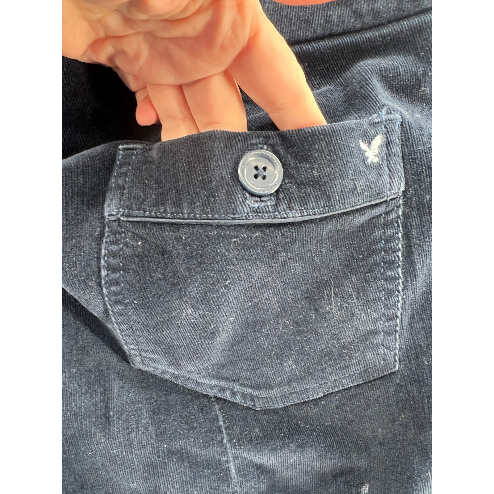 VTG American Eagle Pants Navy Blue Corduroy Wide Leg Button Fly Low Rise