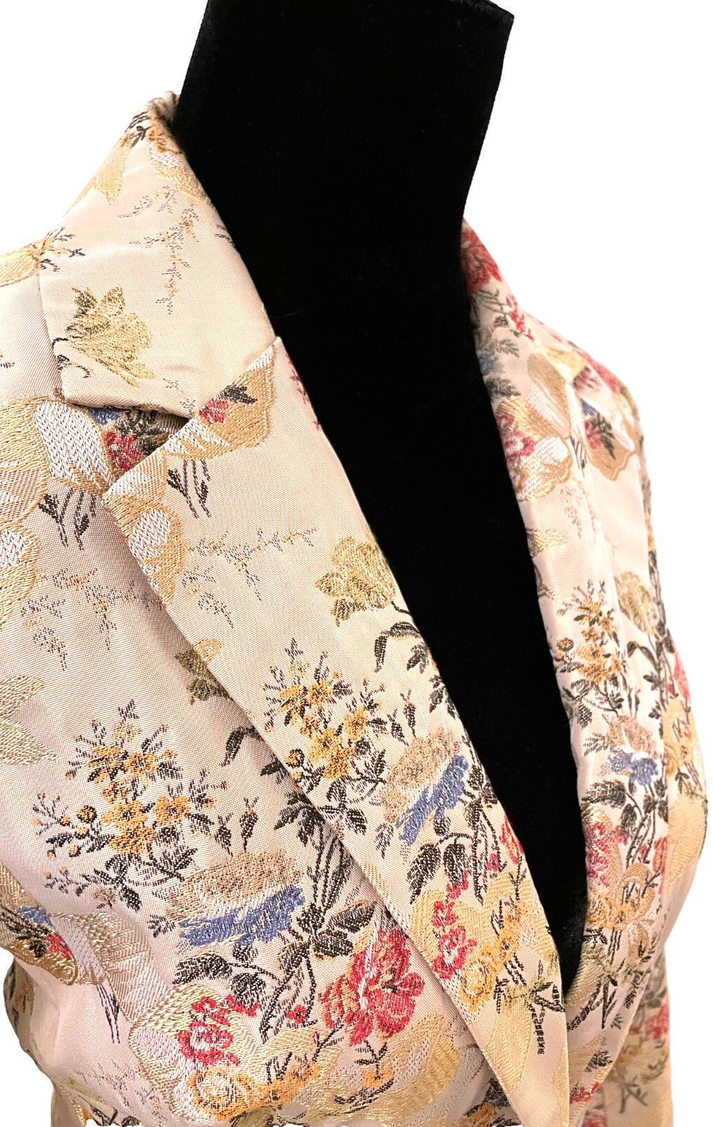 Vintage Cache Womens Oriental Evening Jacket Sz 6 Beige Floral Metallic Brocade