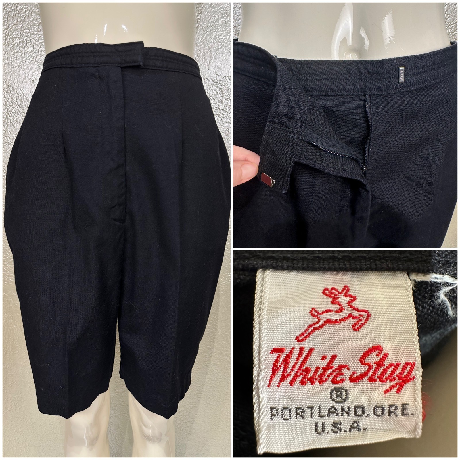 Vintage 1960&rsquo;s WHITE STAG Black Canvas Cotton Sail Cloth Shorts High Waisted SM