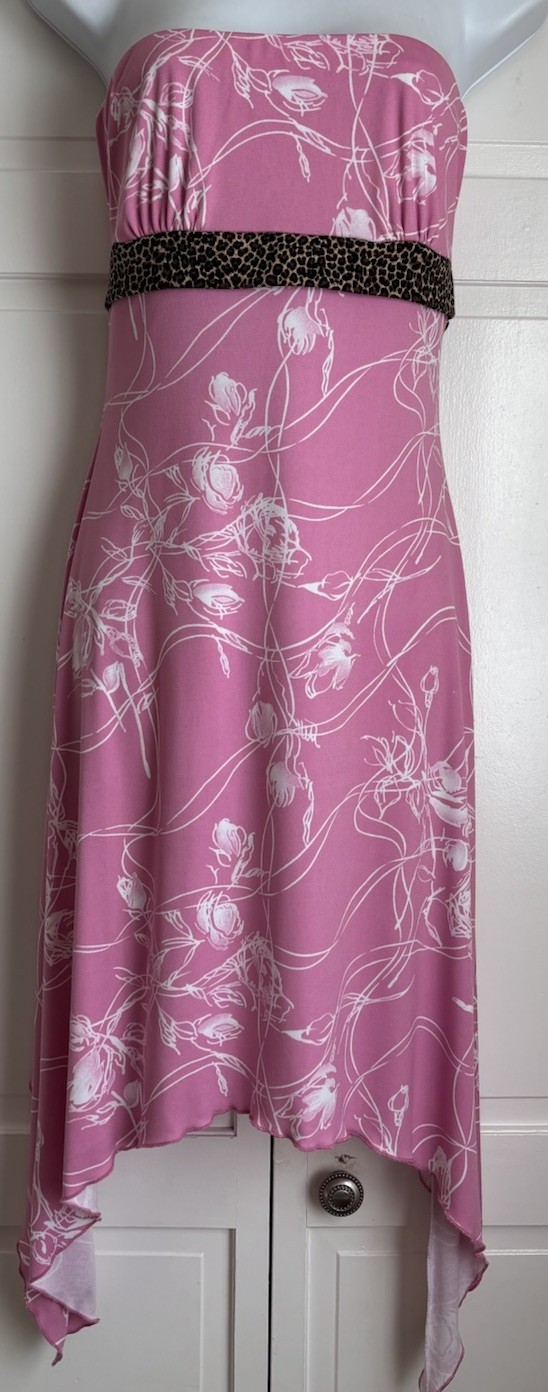 Vintage 90s Y2K PS PerSeption Pink Floral Asymmetrical Strapless Empire Dress SM