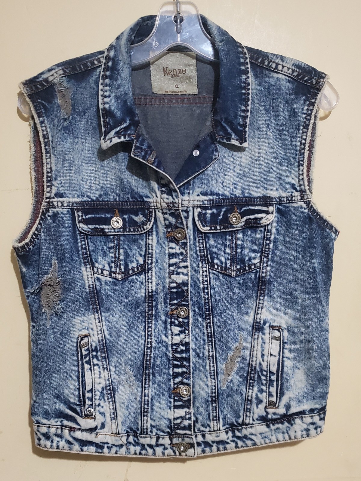 Vintage Kenzo Jeans Acid Wash Denim Vest Y2k XL