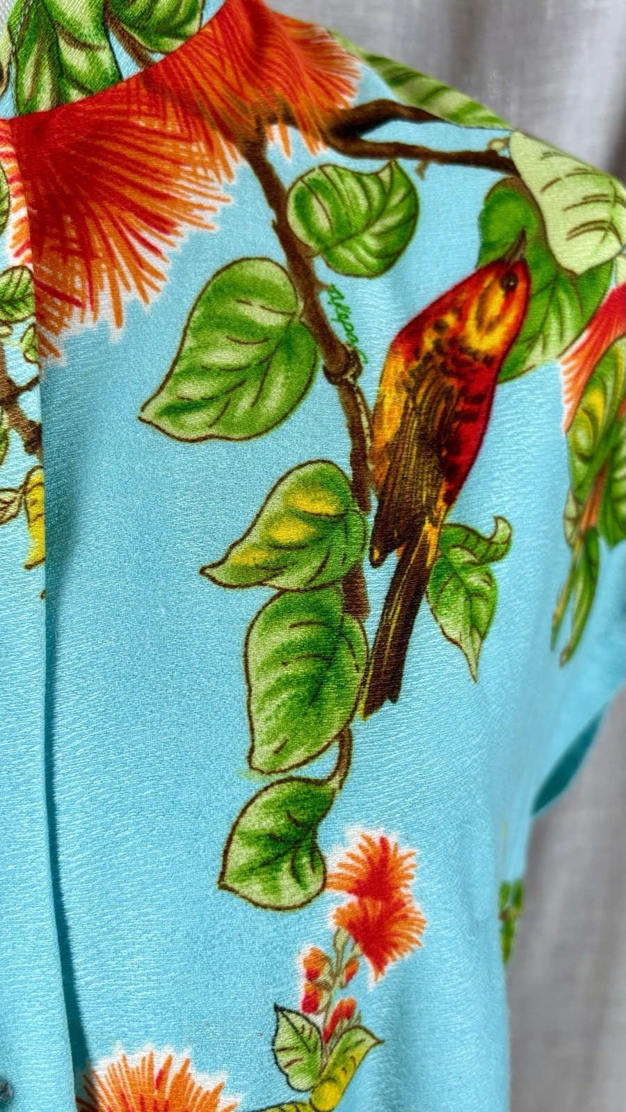 Vintage 60s Elsie Krassas Hawaiian Dress Shirt Barkcloth Tiki O Tea Timer M L