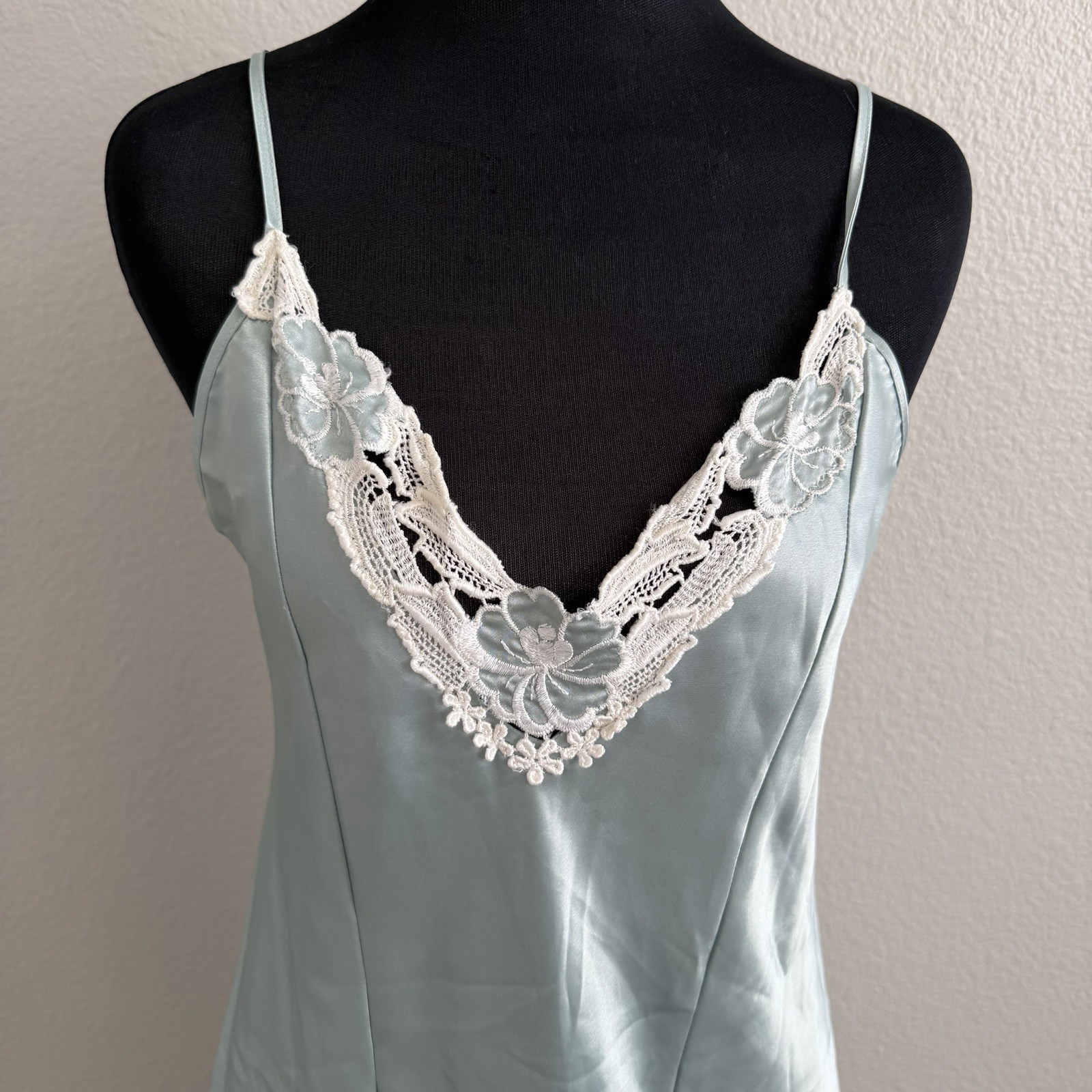 Vintage Small Inner Most Night Gown & Belted Robe Set Satin Sage Green Made USA
