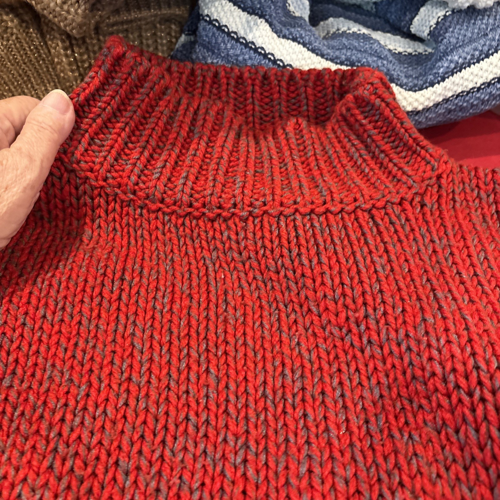 VTG FABE Pullover Sweater Warm Chunky Knit 80&rsquo;s FASHION Red Gray White S / M *