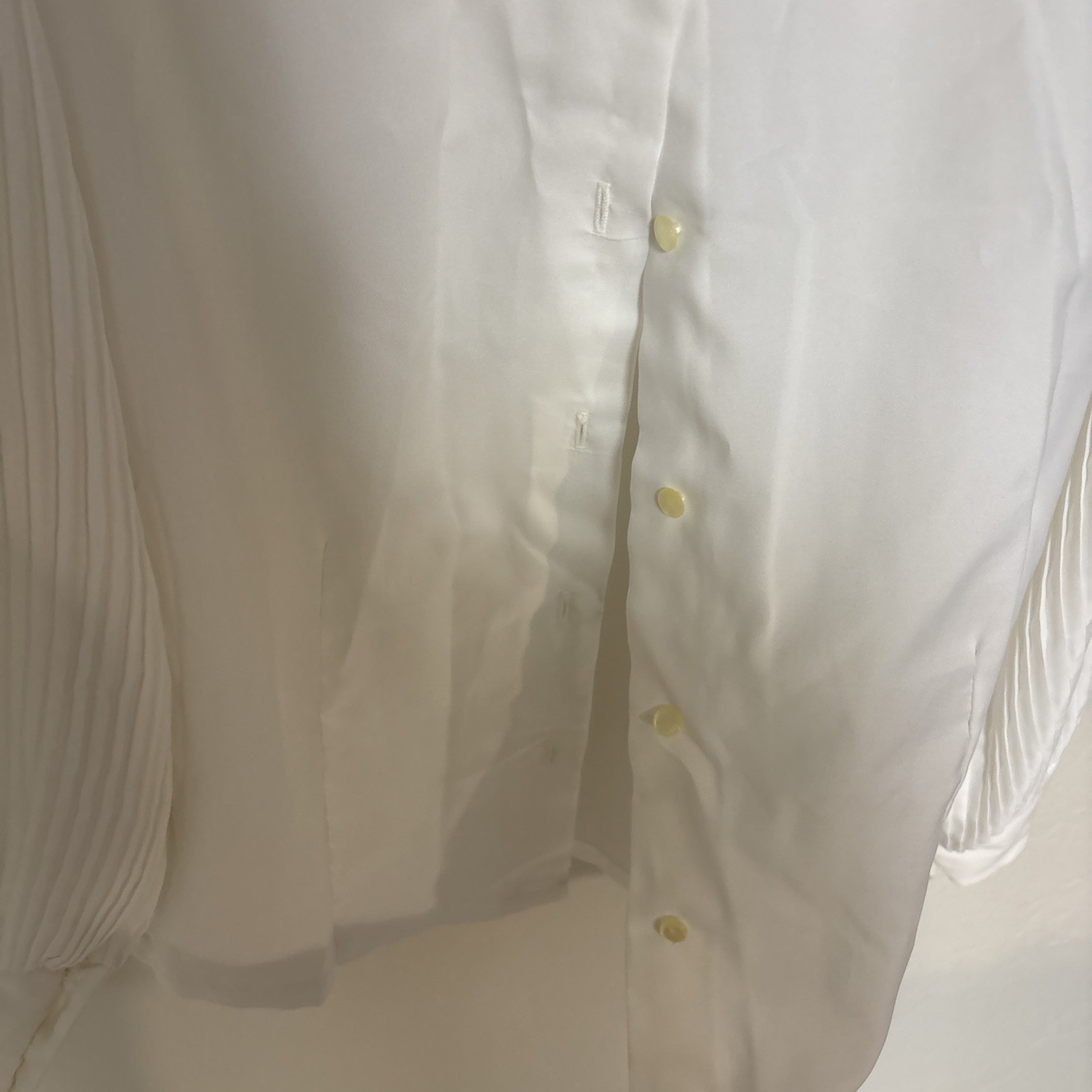 Vintage 90s Secretary Blouse Button Up Minimalist Woman’s 36 Pleated Pearl Snap