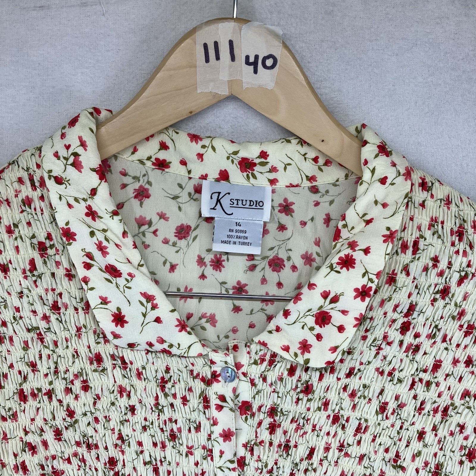 Vintages 90s Cream Floral Cottagecore Midi Dress Button Front Sz 14 All Rayon