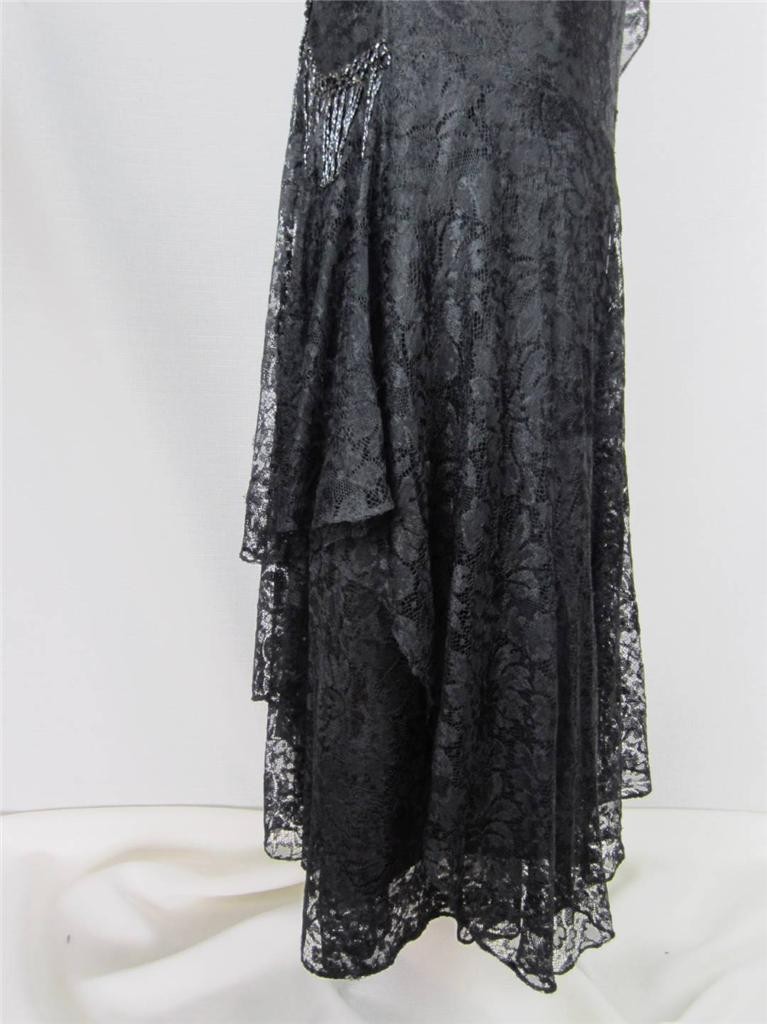 Flapper Dress, Gown Exquisite Beaded Black Lace True VTG 1920s – 30s Paris