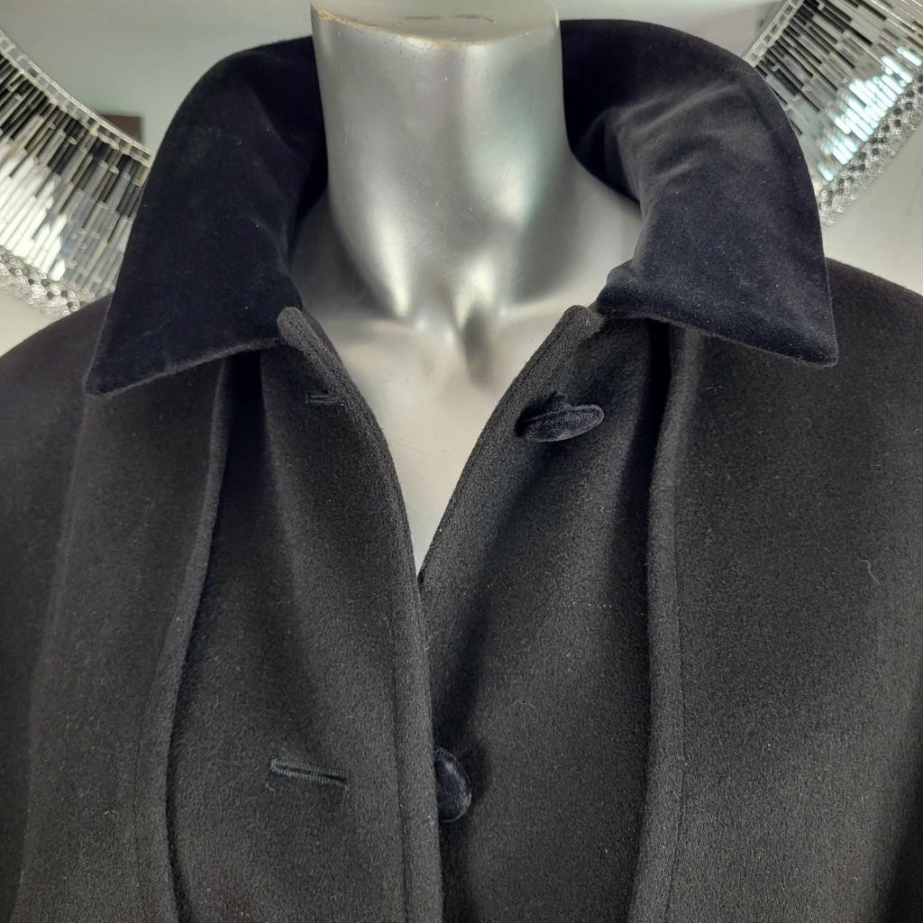 CLAUTE COUTURE~38/S/M~VINTAGE BLACK WOOL VELVET FULL LENGTH CAPE COAT TRENCH